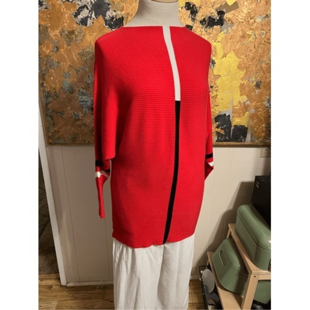 Anthropology Northern Angel Red Pullover Acrylic Knit Graphic Stripe Sweater XL